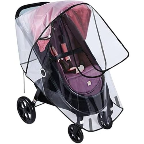 Universal Clear Baby Stroller Weather Shield - Waterproof Rain Cover Protection for Snow, Wind, Rain - Safe Material Travel Stroller Cart Accessory