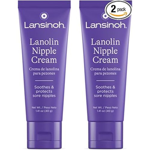 Lansinoh Lanolin Nipple Cream Safe for Breastfeeding Baby, 100% Natural Nipple Butter, Breastfeeding Essentials for Postpartum Moms, 1.41 Ounces (2 Pack)