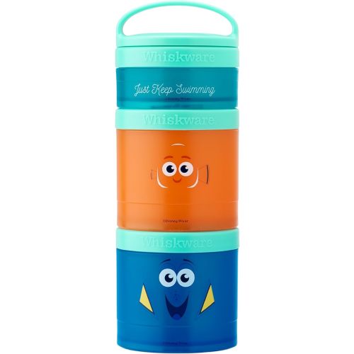 Whiskware Disney Pixar Stackable Snack Containers for Kids and Toddlers, 3 Stackable Snack Cups for School and Travel, Finding Nemo with Nemo and Dory