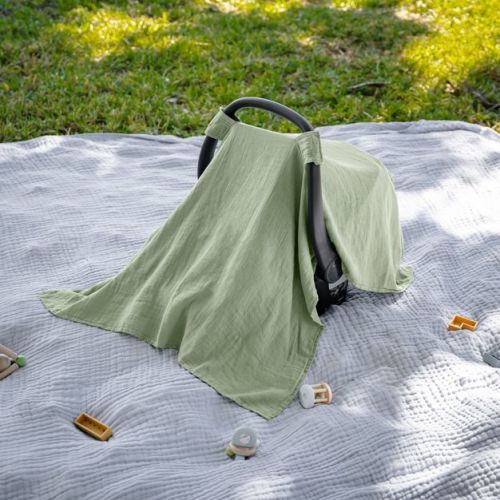 Comfy Cubs Baby Car Seat Cover - Infant Car Seat Cover for Sun with Large Size Car Seat Canopy - Sage