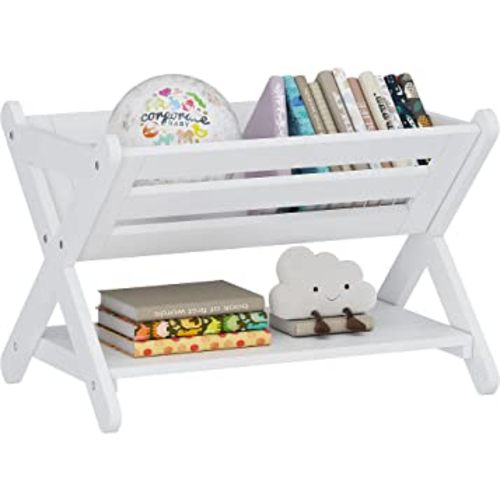 UTEX Kids' Book Caddy with Shelf, Kids Bookcase Storage with Shelf, Kids Book Storage Organizer for Toddlers, Kids, White (White)