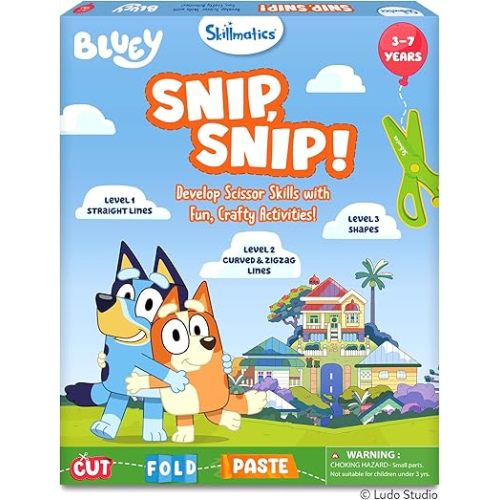 Skillmatics Scissor Skills Activity Book - Snip Snip Bluey, Preschool Cutting & Creative Activities, Felt Craft Kit, Fine Motor Skills Toys, Gifts for Boys & Girls Ages 3, 4, 5, 6, 7