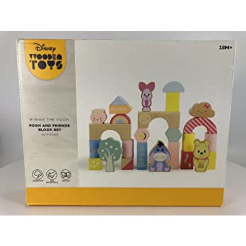 Disney Wooden Toys Winnie the Pooh & Friends Block Set, 26-Pieces Include Winnie the Pooh, Piglet and Eeyore Block Figures, Amazon Exclusive, by Just Play