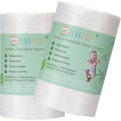 ALVABABY Diaper Liners for Baby Cloth Diaper Flushable Disposable Natural Soft Fragrance Free Chlorine Free 11.8 x 7.1 Inch 1 Roll 400 Sheets