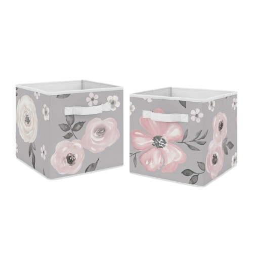 Watercolor Floral Grey Fabric Storage Bins (Set of 2) by Sweet Jojo Designs