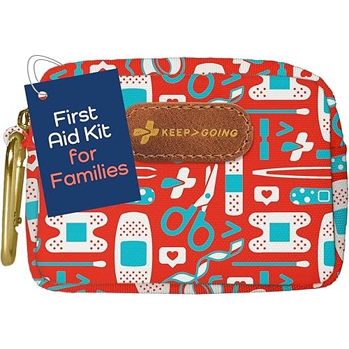 KeepGoing Small Travel First Aid Kit Kids – 60 Pc. Mini First Aid Kit for Purse, Diaper Bag, & Backpack with Latex-Free Bandages – 4 Oz., & 4.5 x 3.5 x 2 in, TSA-Approved