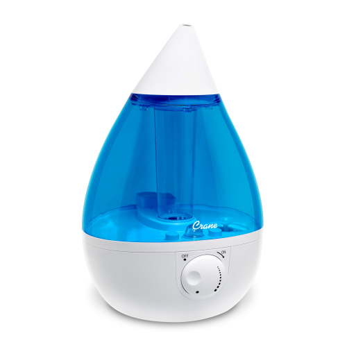 Crane Drop Ultrasonic Humidifier, 1.0 Gal, 24Hr Run, Quiet, 500 Sq. Ft. Coverage, Blue/White