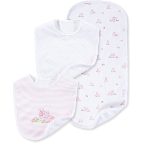 Little Me Clothes for Baby Boys’ and Girls’ 2 Bibs and 1 Burp Cloth Set, Soft Cotton Feeding Essentials with Velcro Closures