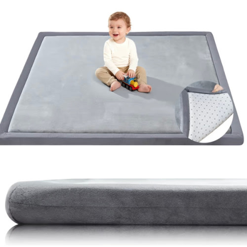Thick Baby Play Mat for Floor,1.3" 50x50 Playpen Mat,Tummy Time Foam Mats,Plush Soft Padded Playmate for Babies 6-12 Months Crawling,Non-Slip Nursery Rug for Toddler Kids Playroom(Grey)