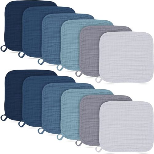 12 Pack Muslin Burp Cloths - Large 20" x 10", Ultra Absorbent 100% Cotton for Baby Drool and Messes - Soft, Gentle Baby Burp Rag for Boys & Girls -Slate, Grey, Navy Series