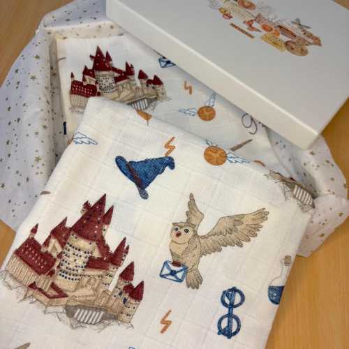 Harry Potter Baby Swaddle Blanket Set – Soft Muslin Cotton, Wizard Castle, Owl & Magic Print, Newborn Receiving Blanket, Baby Shower Gift
