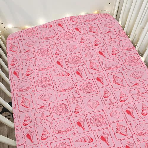 Pink Seashells Baby Crib Sheets for Boy Girl 52"x28" Boho Beach Conch Soft Stretchy Fitted Crib Mattress Covers Pastel Summer Coastal Nursery Baby Sheet for Standard Crib & Toddler Mattress Pad