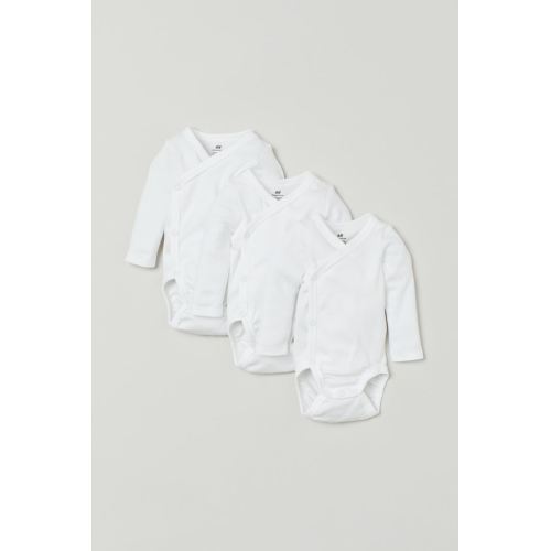 3-pack Long-sleeved Bodysuits, White