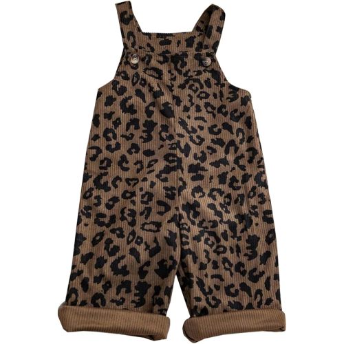Baby Girls Leopard Print Jumpsuit Overalls Pants Sleeveless Suspender Rompers Spring Fall Clothes for Toddler 6M-3Y