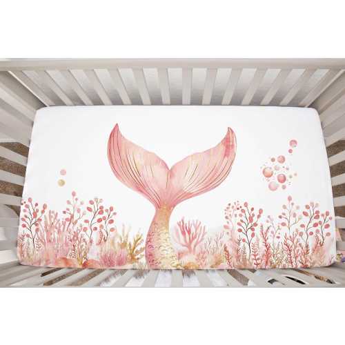 Mermaid Tail Crib Sheet, Mermaid Crib Bedding, Ocean Crib Sheet, Under The Sea Crib Bedding, Mermaid Baby Gift, Baby Girl Crib Sheet - 20 E