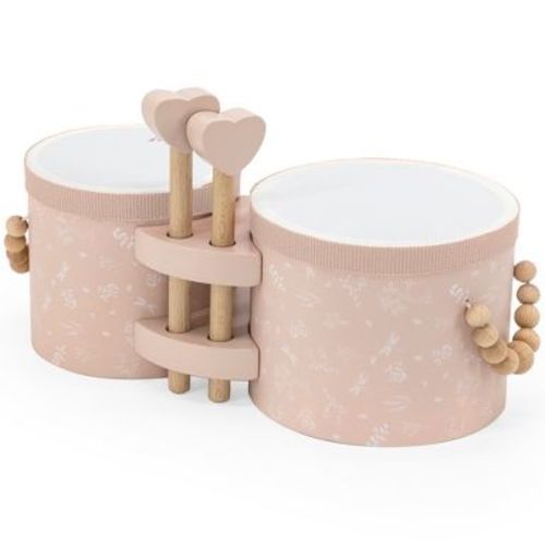 Label Label: Wooden Bongos - Pink, 2 Heart-Shaped Drum Sticks, Ages 2+