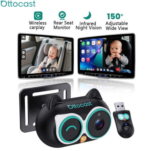 OTTOCAST Baby Car Camera &Wireless CarPlay Adapter,1080P HD Rear Seat Monitor Display on Car Screen,150°Wide Angle No-Glow Night View, Safety for Kids & Infants