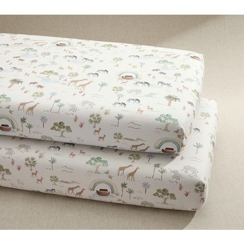 Noah's Ark Organic Cotton Crib Fitted Sheet - set of 2