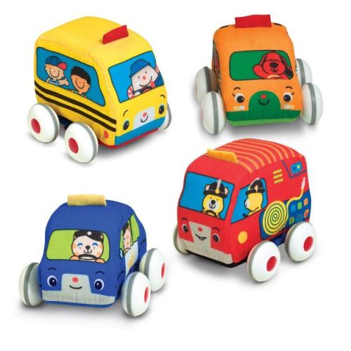 Melissa & Doug K's Kids' Pull-Back Vehicle Set - Soft Baby Toy Set with 4 Cars and Trucks: Educational Cotton Playset