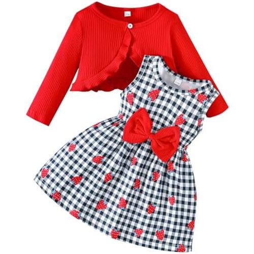 Rosibel Toddler Baby Girls Dress and Cotton Cardigan Set for 6M-3T