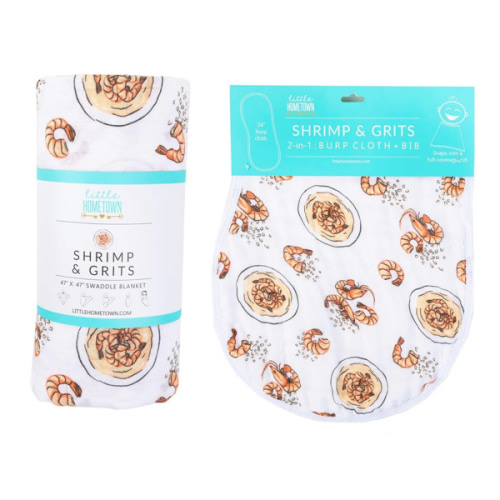 Shrimp 'N Grits Baby Swaddle & Burp Cloth Set | Gift Set – Little Hometown