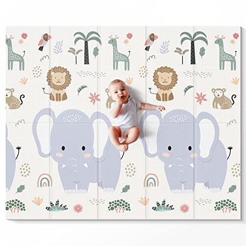 NOONKTY 79x71 Extra Large Baby Play Mat for Floor, Foldable Foam Playmat for Babies 0-12 Months & Kids, Non-Toxic Waterproof Baby Mat for Floor, Thick Playpen Mat for Tummy Time Crawling, Monkey