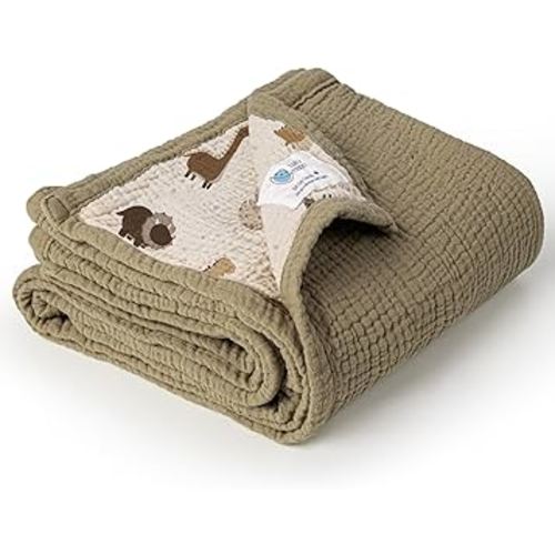 lulumoon Muslin Baby Blanket for Newborns: Lightweight Cotton Crib Blanket Neutral - Soft Lightweight for Stroller & Daycare 36"x40"(Dinosaur)