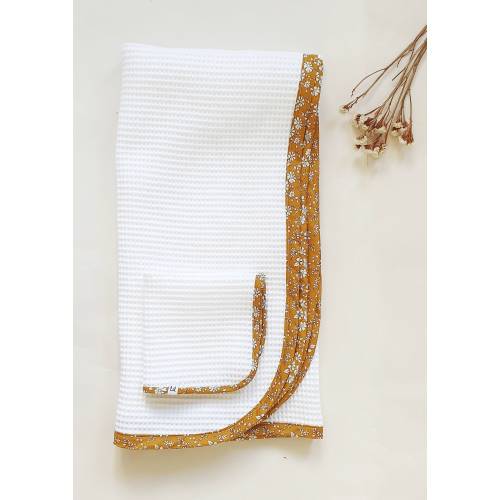 Liberty Waffle Wrap & Burp Cloth Gift Set - Organic Cotton - mustard