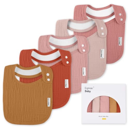 Muslin Bibs for Baby Boys Girls,Organic Muslin Baby Bib for Drooling and Teething,Soft Bandana Drool Bibs 5 Pack