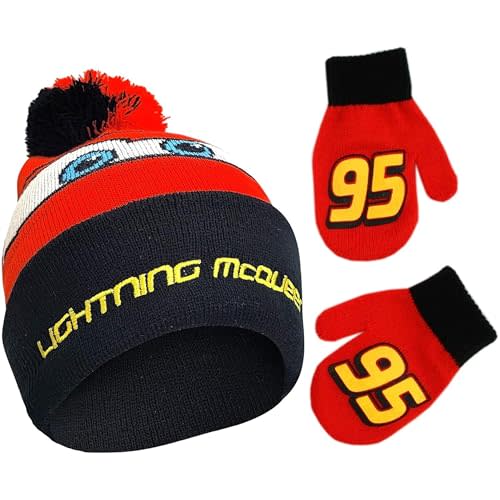 Disney boys Winter Hat and Mitten Set, Cars Lightning Mcqueen Toddler Beanie for Ages 2-4Winter Accessory Set