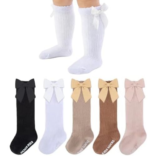 Baby Knee High Socks Girls Newborn Infants Toddlers Cotton Bow Ruffle Long Socks Non Slip Stockings Dress Socks