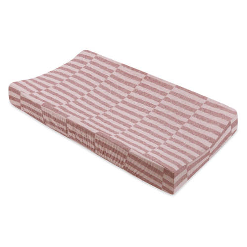 Quilted Changing Pad Cover In GOTS Certified Organic Muslin Cotton - Maroon Stripe