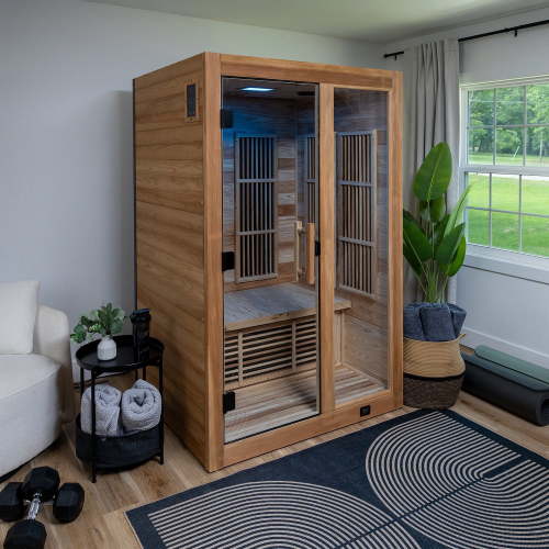 Backyard Discovery 2-Person Cedar Wood Indoor Infrared Sauna with Red Light Therapy & Chromotherapy