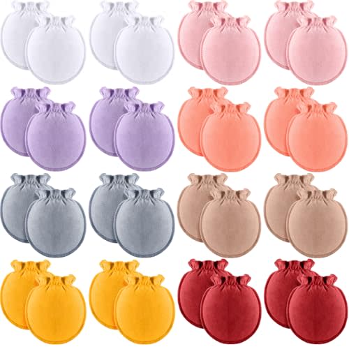 Syhood 16 Pairs Newborn Infant Baby Mittens No Scratch | Cotton Mittens, Elastic Wrist, Toddler Gloves for Baby Boys Girls 0-6 Months, Soft Breathable Newborn Essentials