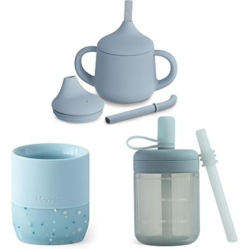 Moonkie Baby Training Cup Set | 3 Stages Silicone Sippy Cups for Babies & Toddlers | 2oz Open Cup, 4oz Sippy, 5oz Straw Cup | BPA-Free, Spill-Proof, BLW Essentials