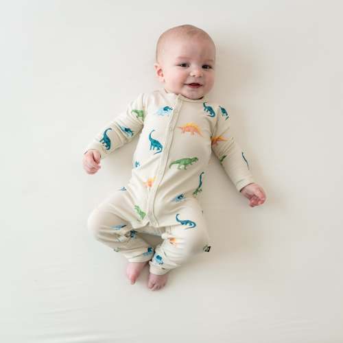 Bamboo Baby Romper in Ecru Roar Print | Kyte Baby