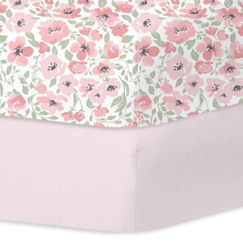 Plushii Baby Crib Sheets Fitted 2 Pack for Boys & Girls, 52'’ x 28'' Soft Microfiber Toddler Bed Sheets for Standard Crib & Toddler Mattresses (Floral)