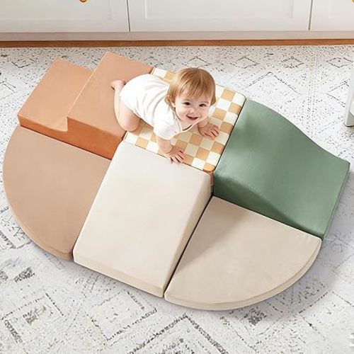 Tiny Land Soft Foam Climbing Blocks for Toddlers, 6-Piece Baby Foam Climbing Blocks, Indoor Playground Climbing Toys, Ideal Gift for Kids Activity Crawling and Sliding Foam Play Set (Morandi)