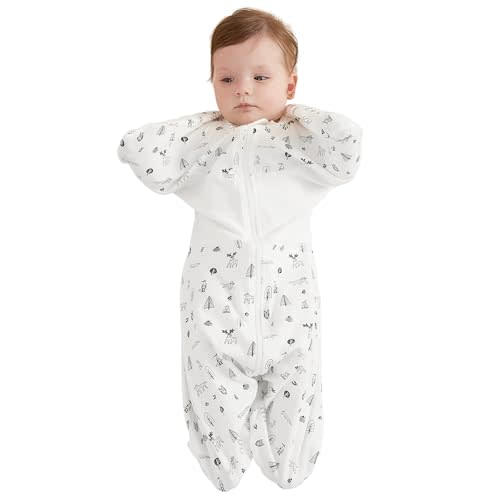 GROWNSY Transitional Swaddle Sleep Sack 6-12 Months, Starfish Design Baby Swaddle Sack, Dual-Zipper for Easy Diaper Changes, Proper Hip Development & Openable Foot Button, 19-27 lbs, Munchkin Forest