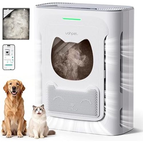 uahpet Pet Air Purifier for Home, Reduce Pet Hair, Dander, Odors, Dust, Smoke for Large Rooms up to 2100 Ft², Air Cleaner with H13 HEPA, Washable Pre-Filter & Air Quality Monitor, White+Gray