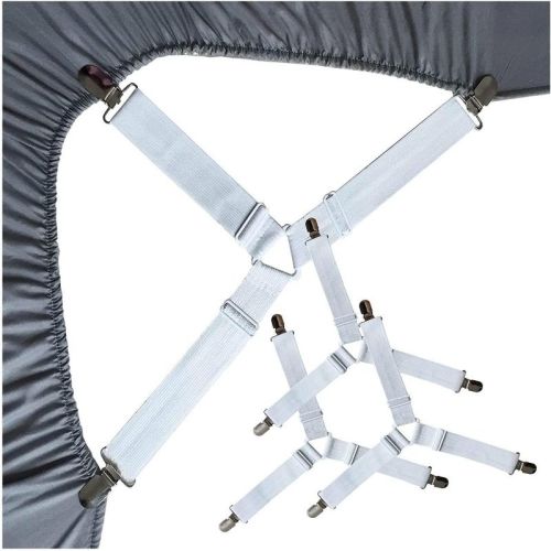 Swtroom Bed Sheet Holder Straps Fitted Sheet Keepers Bedsheet Holders Fasteners -White 4 Pack
