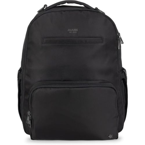 JuJuBe Classic Diaper Backpack Machine Washable Baby Travel Bag, Black Out