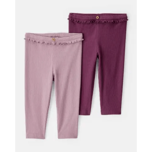 Baby Girl 2-Pack Ruffle Waist Rib Pants - Purple | Carter's