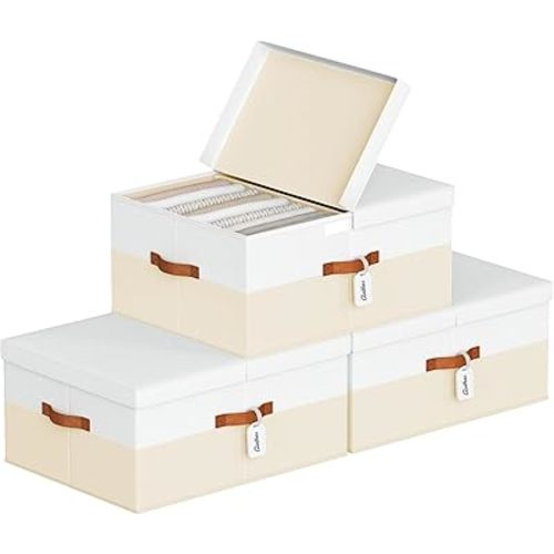 Homsorout Extra Large Storage Bins - 3 Pack Closet Storage Boxes with Double-Open Lid & Divider Board, Stackable Colthes Storage Organizer, Fabric Basket with Label Tag for Home, Laundry