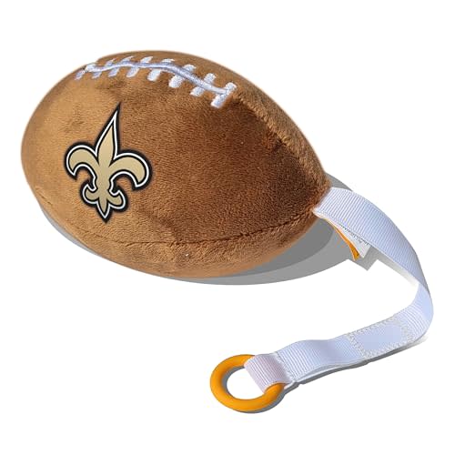 New Orleans Saints Plush Football Pacifier Holder by Smilo - Officially Licensed NFL Soother Holder - Soft Plush Toy and Dummy Holder - Fits Any Pacifier - Stroller Accessory & Newborn Essential