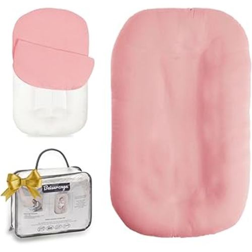 Baby Lounger - Snuggle Cozy Me Infant Lounger for Newborns | Breathable & Soft, Portable Awake-Time Pad, Essential Baby Gift- Petal (Lounger Cover Included)