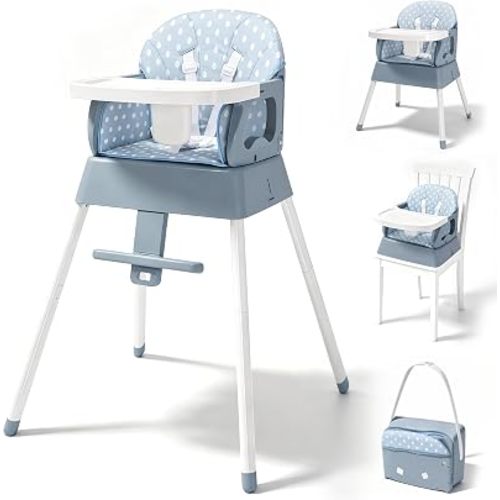 5 in 1 Foldable Baby High Chair,Convertible Highchair for Babies and Toddlers-Portable Infant Booster Seat,Foldable Dining Chair,Toddler High Chair with 5-Point Harness,Removable Tray (Haze Blue)