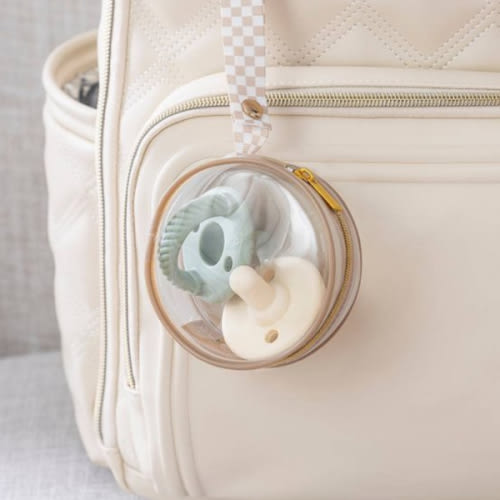 Itzy Ritzy Clear Pacifier Case with Handle - Pacifier Pod Easily Attaches to Diaper Bag or Purse; Holds 2 Pacifiers; Taupe
