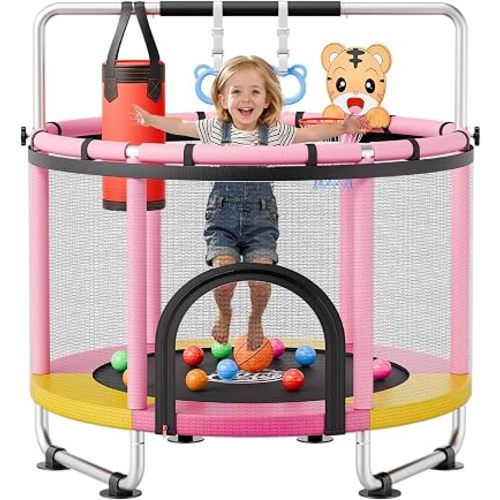 VEVOR 36"/55"/60" Trampoline for Kids with Enclosure Net & Safety Pad Adjustable Gymnastics Bar & Toys with ASTM CPC Certified Indoor/Outdoor Trampoline for Kids Age 3-12 + Birthday Gift