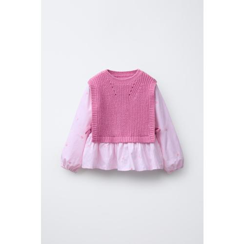HEART EMBROIDERY SHIRT WITH KNIT VEST - Pink | ZARA United States